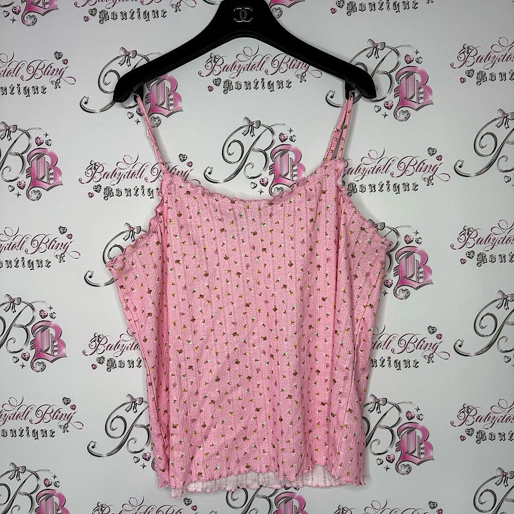 Ricki’s tank top ice cream cones 🍦 pink stretchy ruffle frilly trim comfy cami